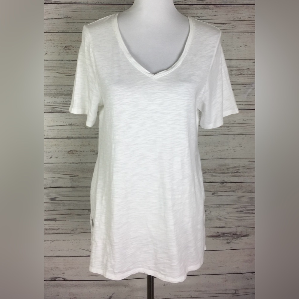 Chico’s The Ultimate Tee Women’s White Slub Knit V-Neck Top